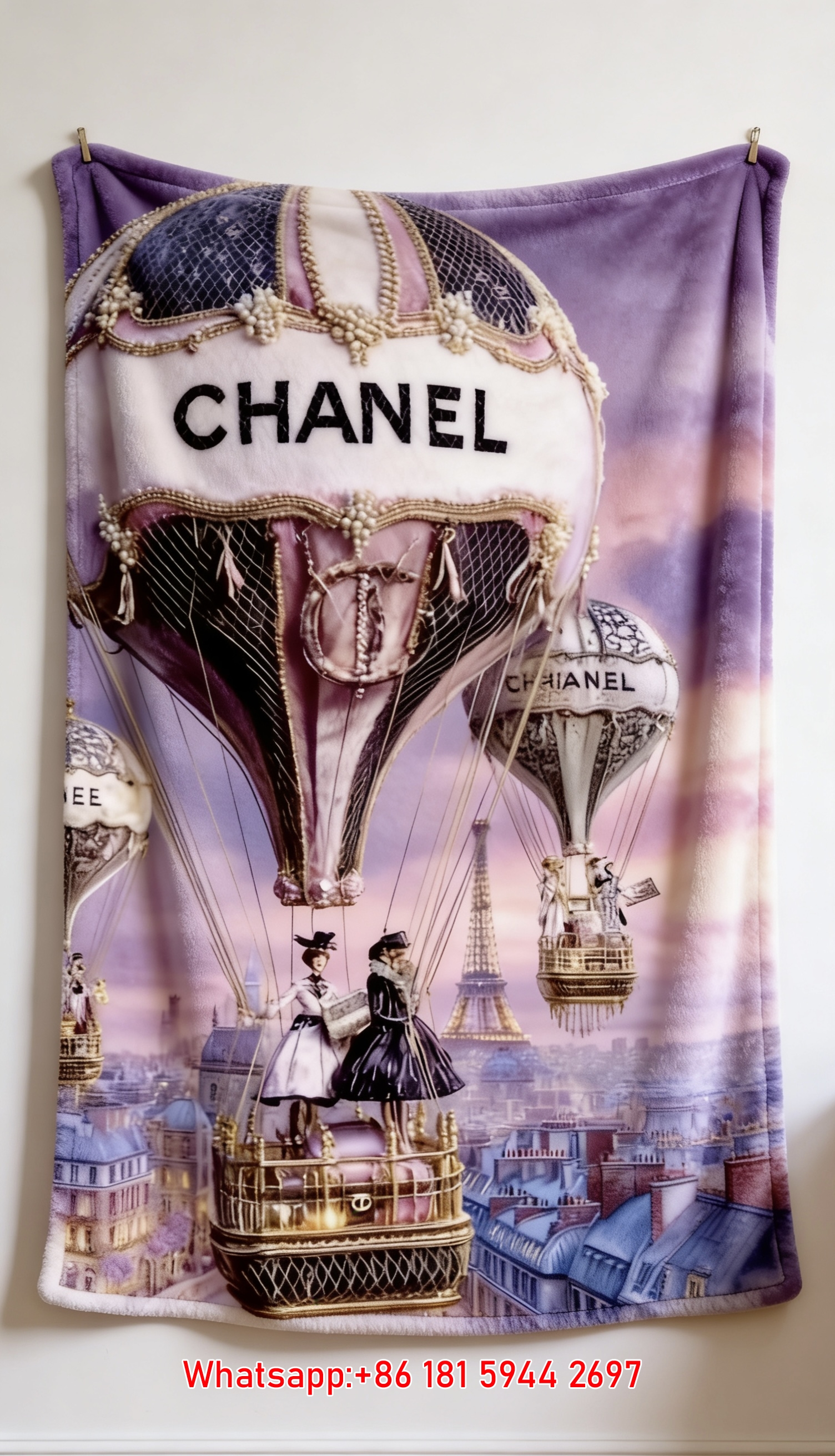 Luxury Vintage Chanel Hot Air Balloon Flannel Throw Blanket IMG_7221